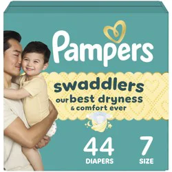 Pampers Swaddlers Diapers, Size S7 (26-50 lbs), 44 Count, Absorbent, Keeps Baby Dry and Comfortable, Pediatrician Recommended Skin Safe Disposable Baby Diaper
