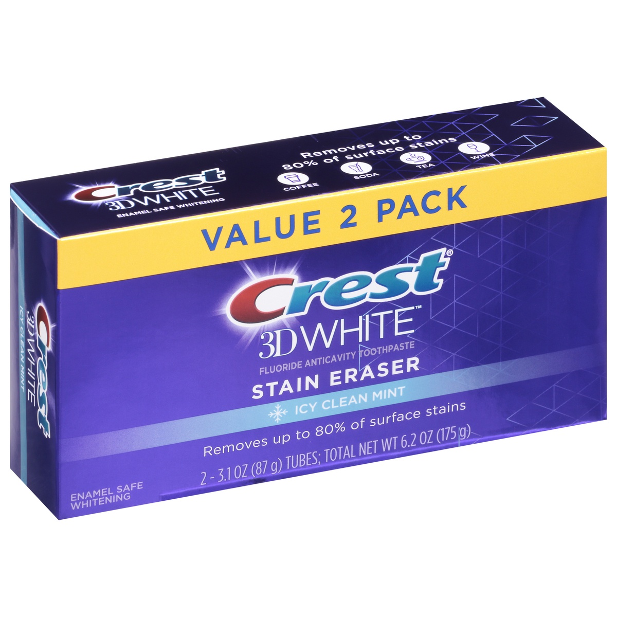 slide 2 of 10, Crest 3D White Stain Eraser Icy Clean Mint Toothpaste Value 2 Pack 2 - 3.1 oz Tubes, 6.1 oz
