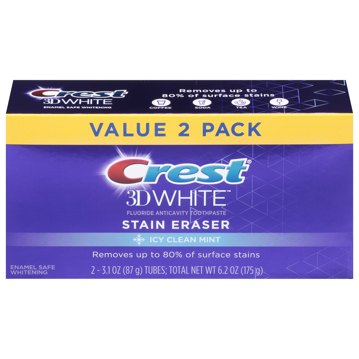 slide 10 of 10, Crest 3D White Stain Eraser Icy Clean Mint Toothpaste Value 2 Pack 2 - 3.1 oz Tubes, 6.1 oz