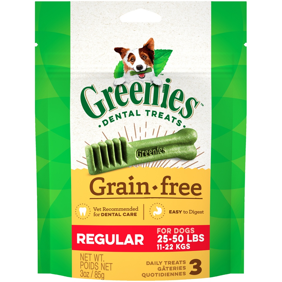 slide 1 of 1, Greenies Grain Free Regular Dental Dog Treats, 3 oz