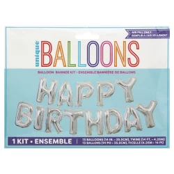 Unique Industries Silver Happy Birthday Balloon Banner Kit