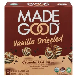 MadeGood Vanilla Drizzled Crunchy Cookies & Creme Oat Bites 5 - 0.85 oz Packs