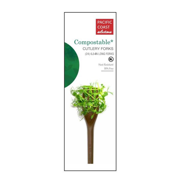 slide 1 of 1, Pacific Coast Selections, Compostable Cutlery Forks, 24 ct