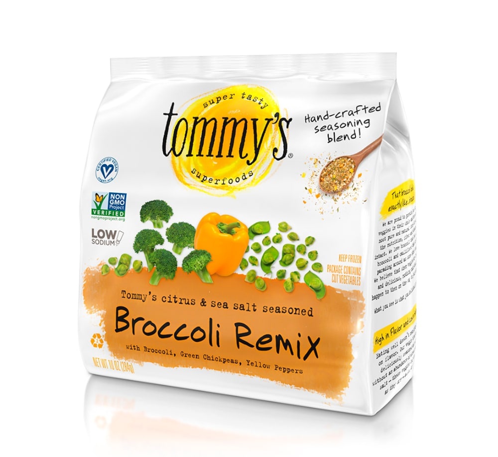 slide 1 of 1, Tommy's Superfoods Gluten-Free Seasoned Broccoli Remix Broccoli Green Chickpeas & Yellow Peppers, 10 oz