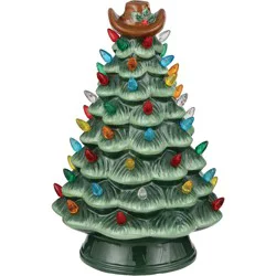 Destination Holiday Light Up Ceramic Christmas Tree with Cowboy Hat