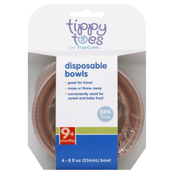 slide 1 of 2, Tippy Toes Baby Disposable Bowls, 4 ct