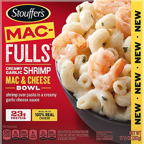 slide 1 of 1, Stouffer's Bowl-Fulls Creamy Garlic Shrimp Mac And Cheese Frozen Meal Box - 13 Oz, 13 oz
