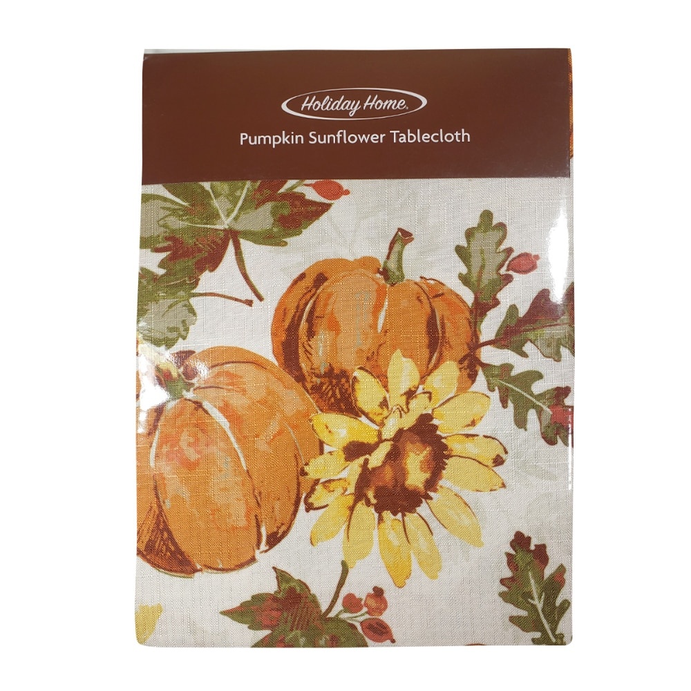 slide 1 of 1, Holiday Home Pumpkin Sunflower Round Tablecloth, 70 in