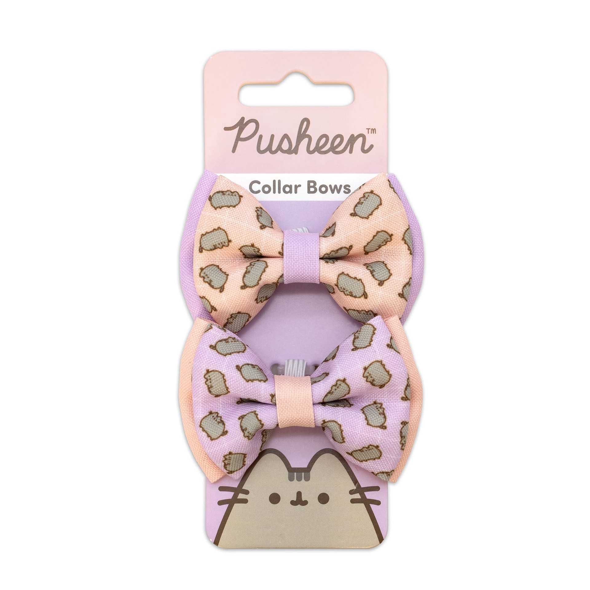 slide 1 of 1, Pusheen Pink and Purple Grid Cat Bows, Assorted, Pack of 2, 1 ct