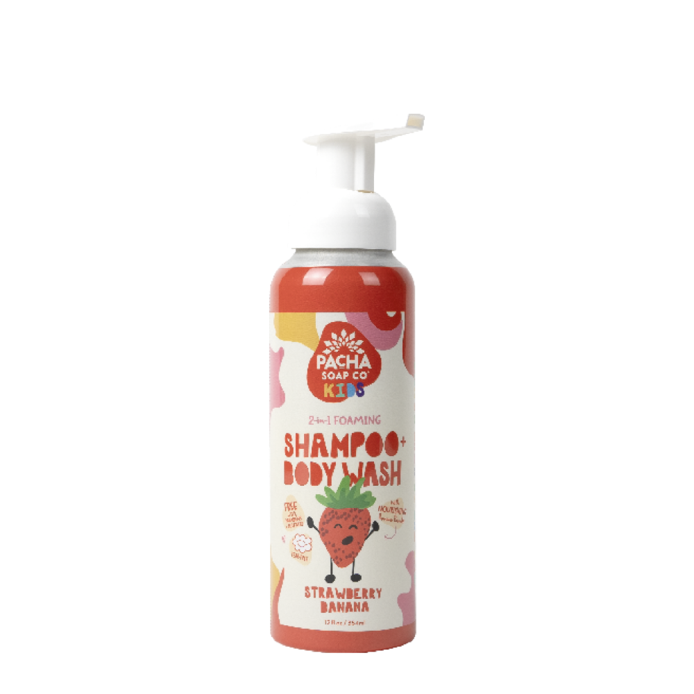 slide 1 of 2, Pacha Soap Co. Kids Strawberry Banana 2-In-1 Foaming Shampoo & Body Wash, 12 fl oz