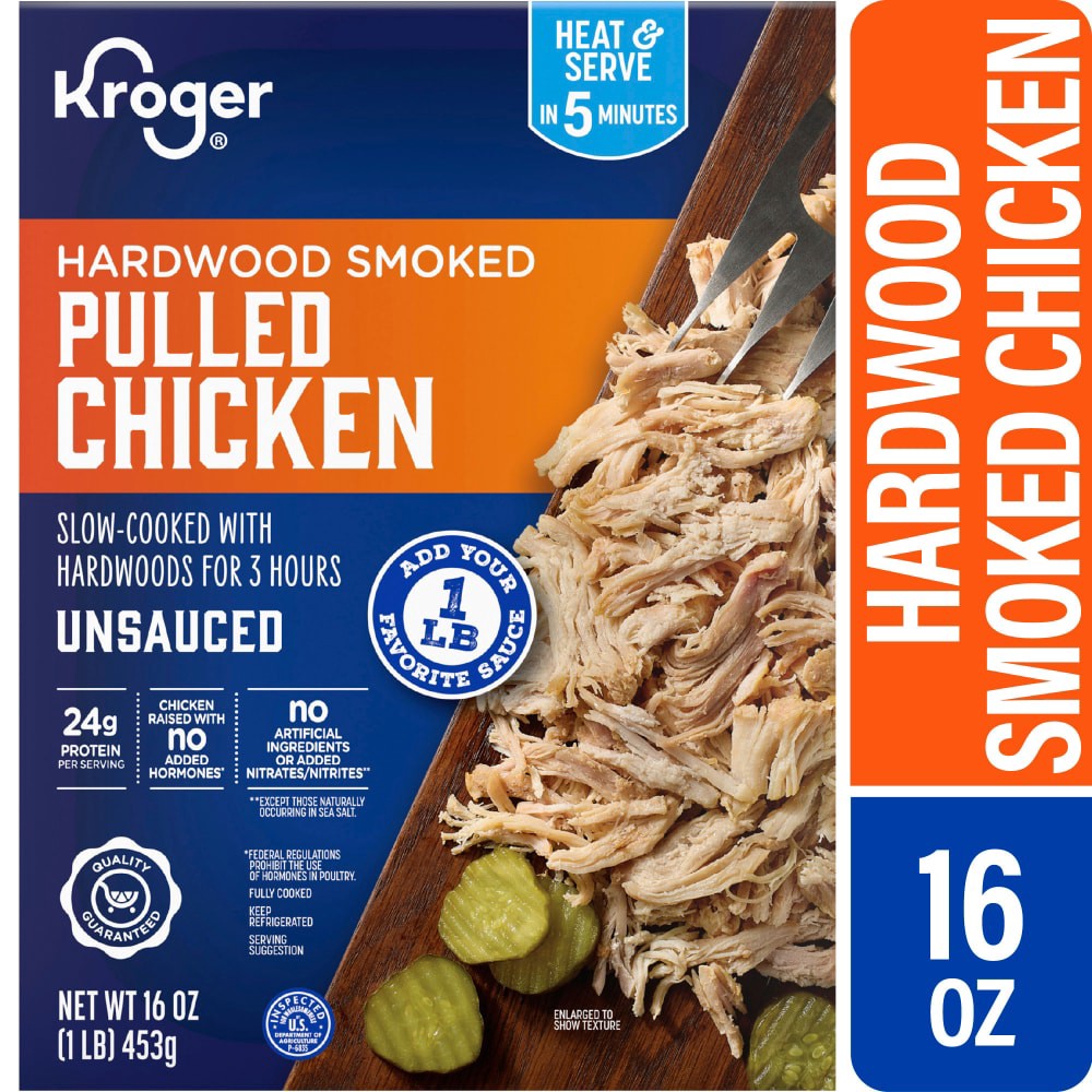 slide 1 of 5, Kroger Hardwood Smoked Pulled Chicken, 16 oz