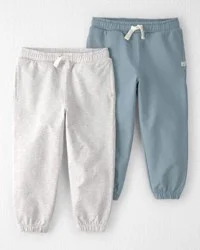 Littleplanet Toddler 2-Pack Organic Cotton French Terry Sweatpants - Blue Creek, Heather Grey, 4T