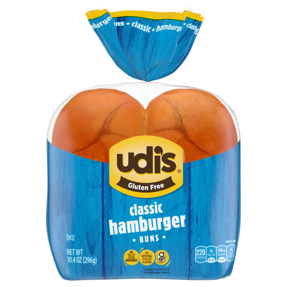 slide 1 of 5, Udi's Gluten Free Classic Hamburger Buns, Frozen, 10.4 oz. 4 Count, 4 ct