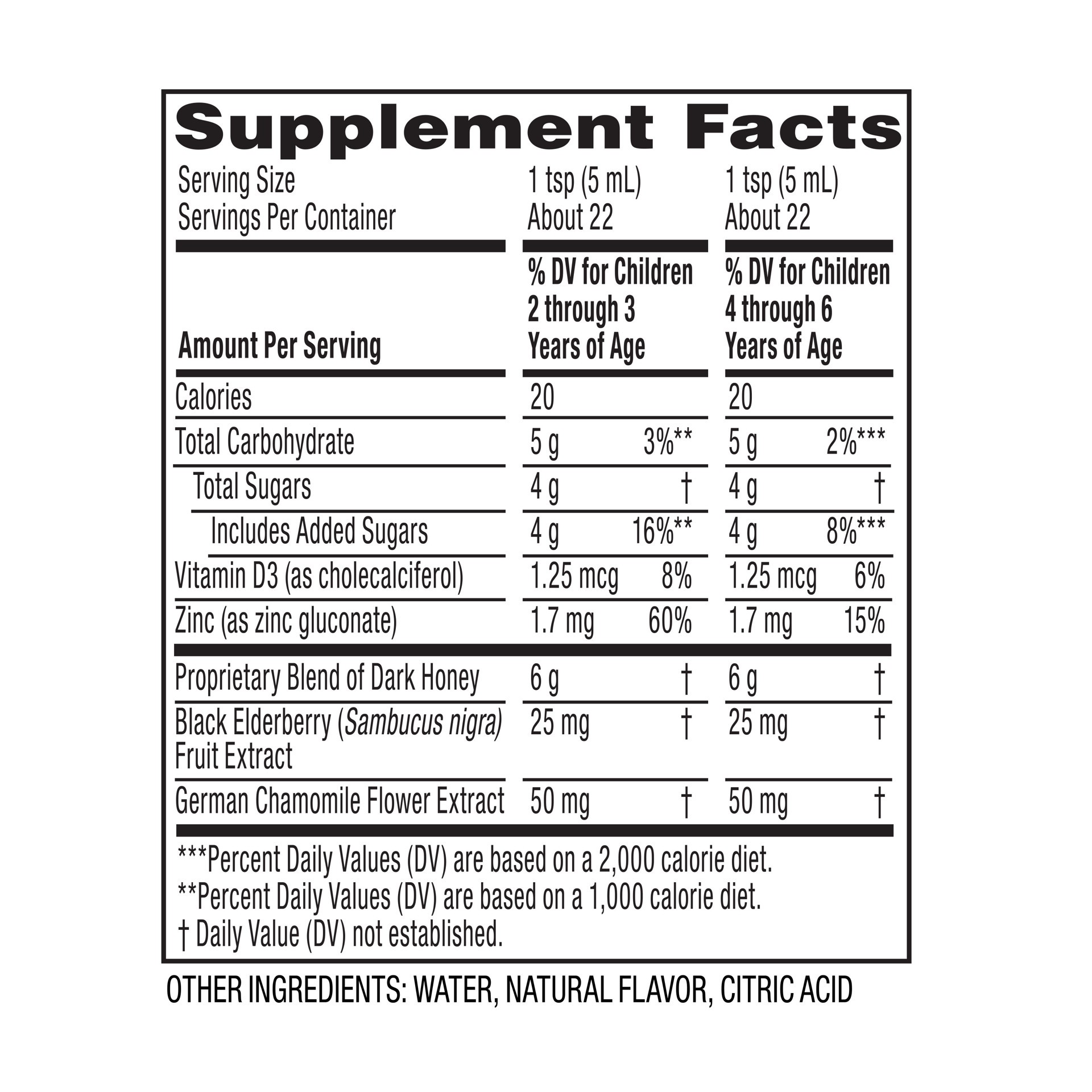 slide 3 of 5, Zarbee's Naturals Children's Nighttime Honey Cough Syrup + Immune for Kids 2+, Cough Syrup with Soothing Dark Honey, Real Elderberry, Vitamin D & Zinc, & Chamomile, Drug-Free, Mixed Berry, 4 fl. oz, 4 oz