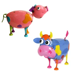 Room & Retreat Colorful Metal Cow And Pig