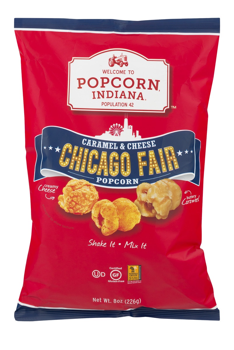 slide 1 of 1, Popcorn, Indiana Chicago Style Caramel & Cheese Popcorn, 8 oz