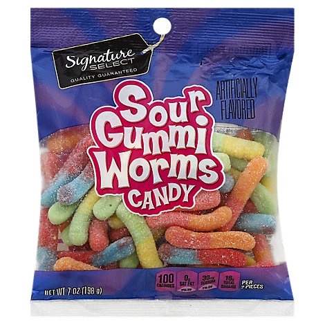 slide 1 of 1, Signature Select Candy Gummi Worms Sour, 7 oz