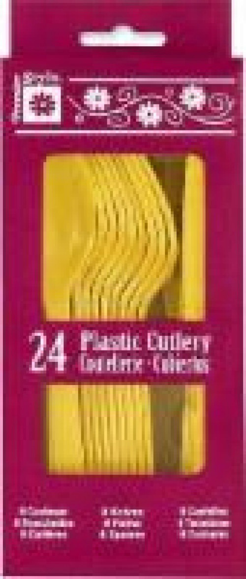 slide 1 of 1, Premier Stylz Assorted Plastic Cutlery - Sunflower Yellow, 24 ct