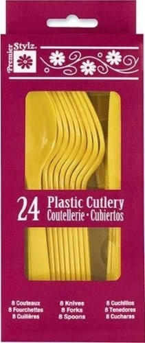 slide 1 of 1, Premier Stylz Assorted Plastic Cutlery - Sunflower Yellow, 24 ct