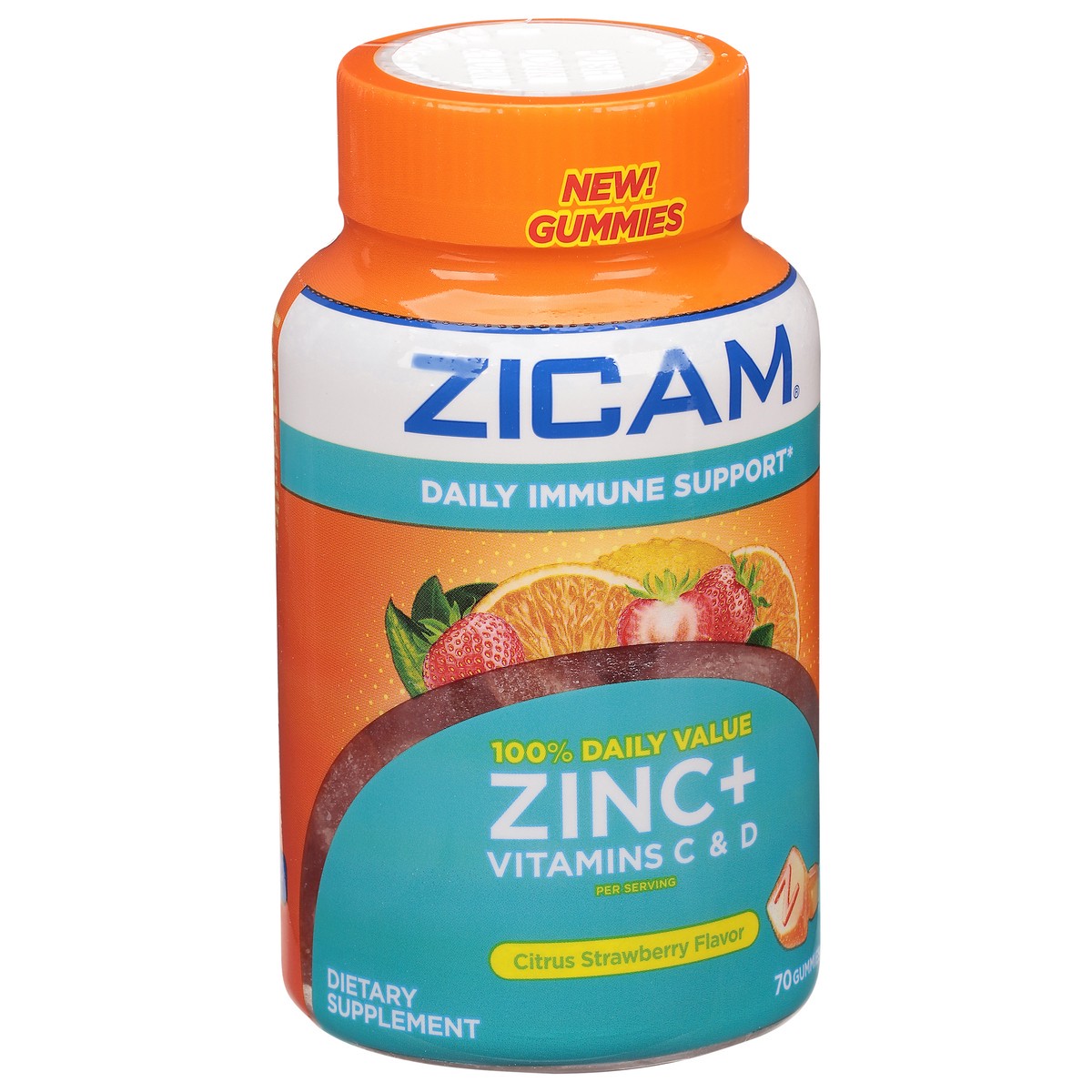 slide 2 of 9, Zicam Daily Immune Support, Gummy Supplement, Zinc, Vitamin C and Vitamin D, Citrus Strawberry Flavor, 70 Count, 70 ct