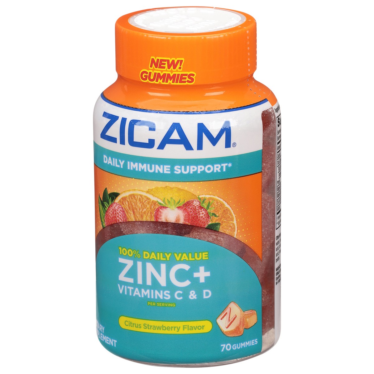 slide 9 of 9, Zicam Daily Immune Support, Gummy Supplement, Zinc, Vitamin C and Vitamin D, Citrus Strawberry Flavor, 70 Count, 70 ct