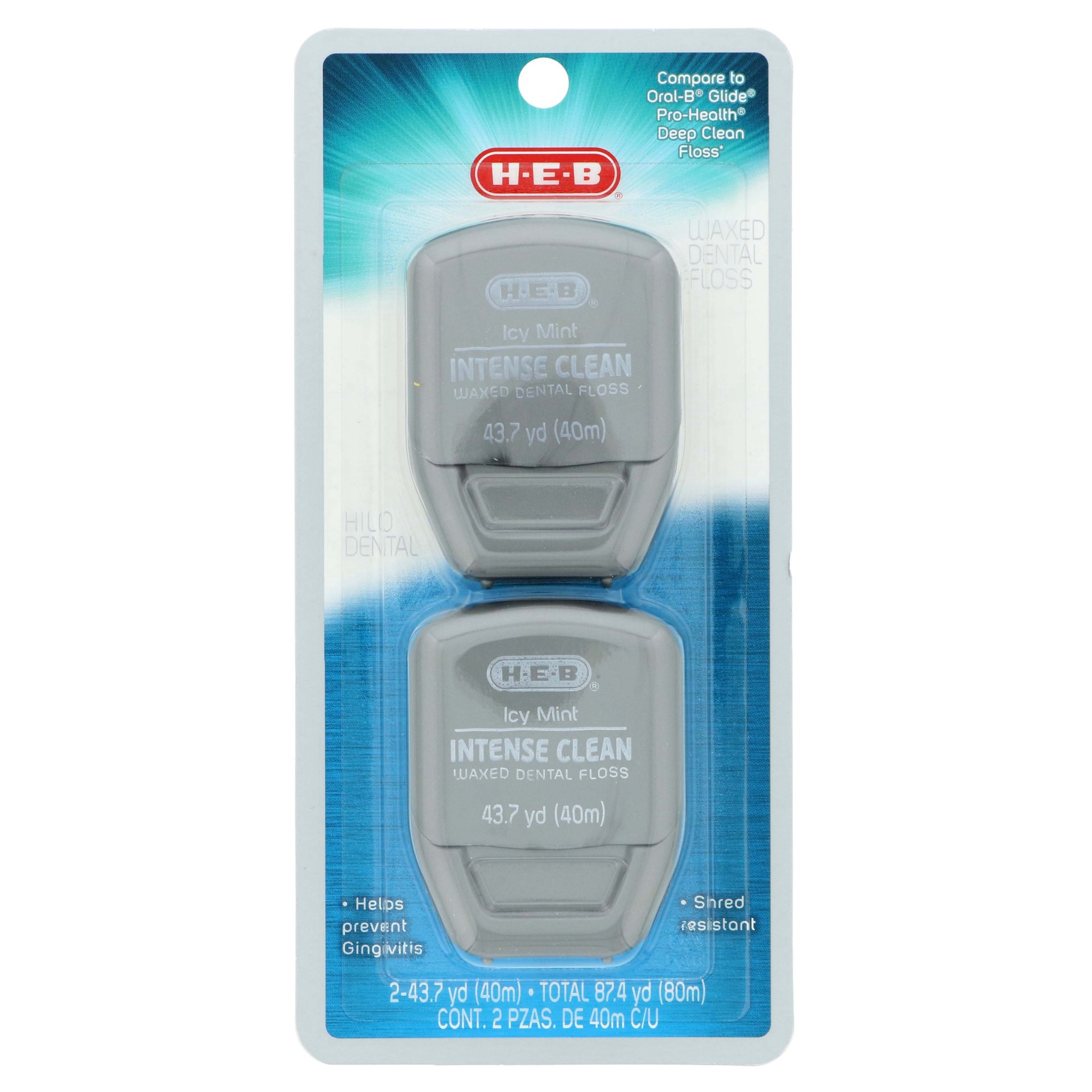 slide 1 of 1, H-E-B Intense Clean Icy Mint Waxed Dental Floss, 2 ct