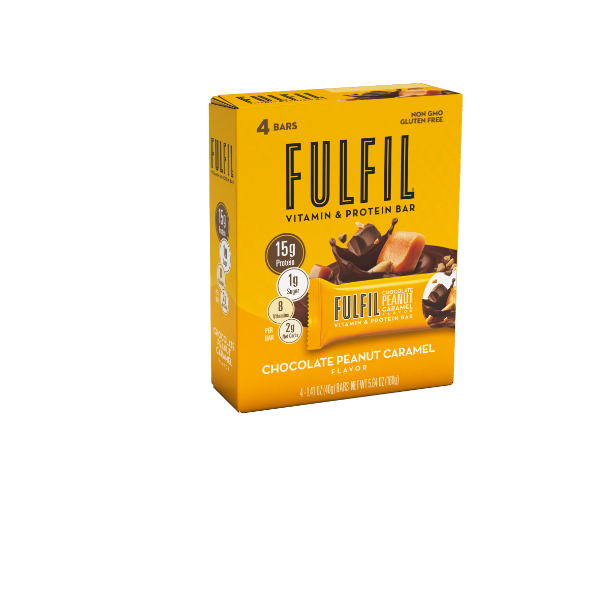 slide 1 of 1, FULFIL Chocolate Peanut Caramel Flavored Protein Bars, 1.41 oz (4 Count), 4 ct
