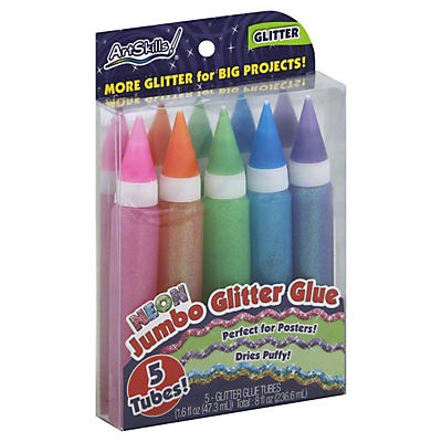 slide 1 of 4, ArtSkills Jumbo Neon Glitter Glue Tubes, 5 ct