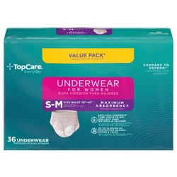 TopCare Everyday Maximum Absorbency Underwear for Women S-M Value Pack 36 ea