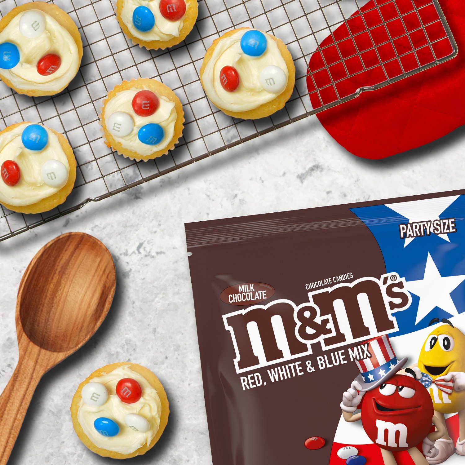 slide 2 of 8, M&M's Red, White & Blue Milk Chocolate Candy America Bulk Pack, Party Size, 38 oz Bag, 38 oz