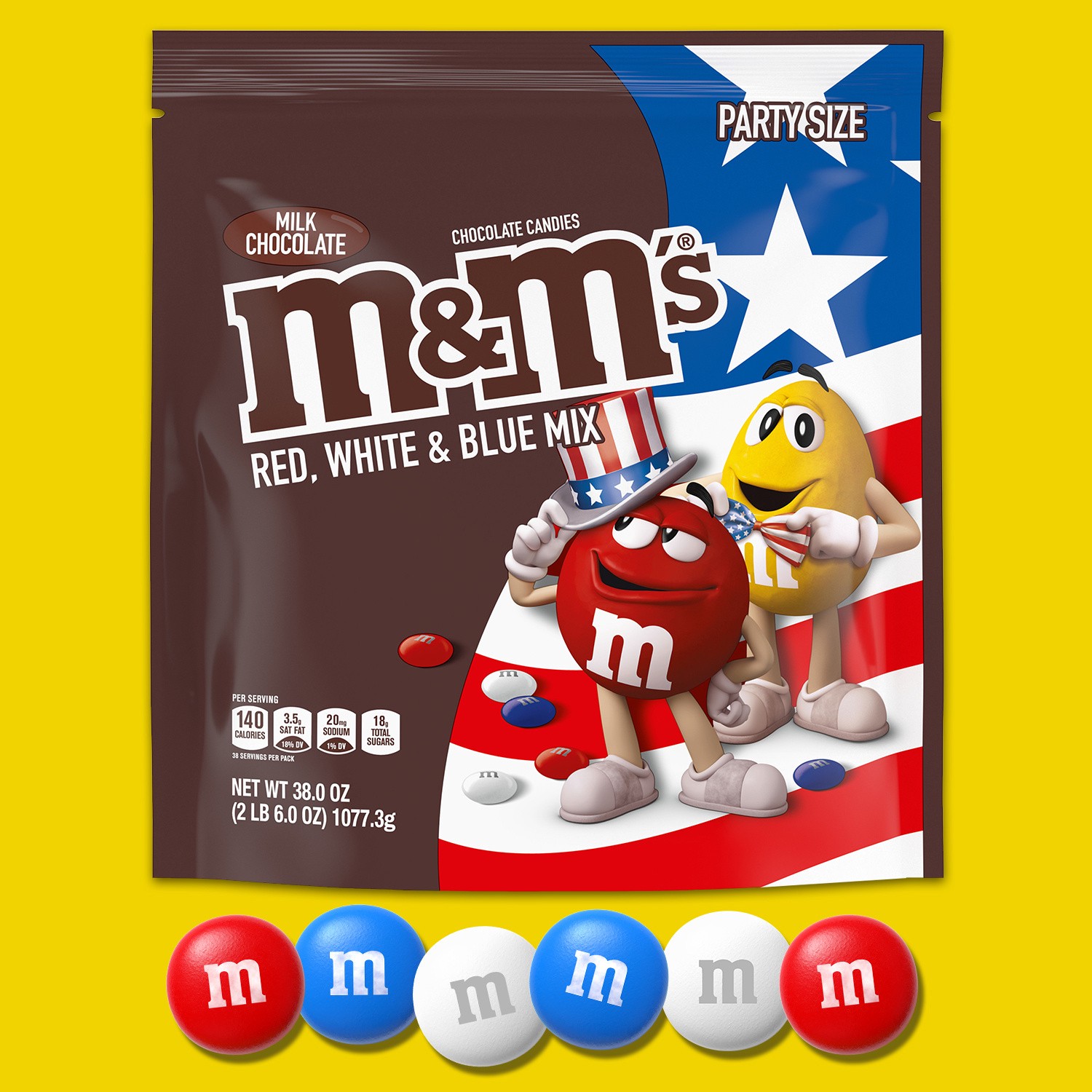 slide 7 of 8, M&M's Red, White & Blue Milk Chocolate Candy America Bulk Pack, Party Size, 38 oz Bag, 38 oz