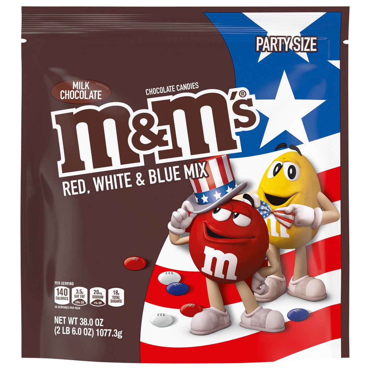 slide 1 of 8, M&M's Red, White & Blue Milk Chocolate Candy America Bulk Pack, Party Size, 38 oz Bag, 38 oz