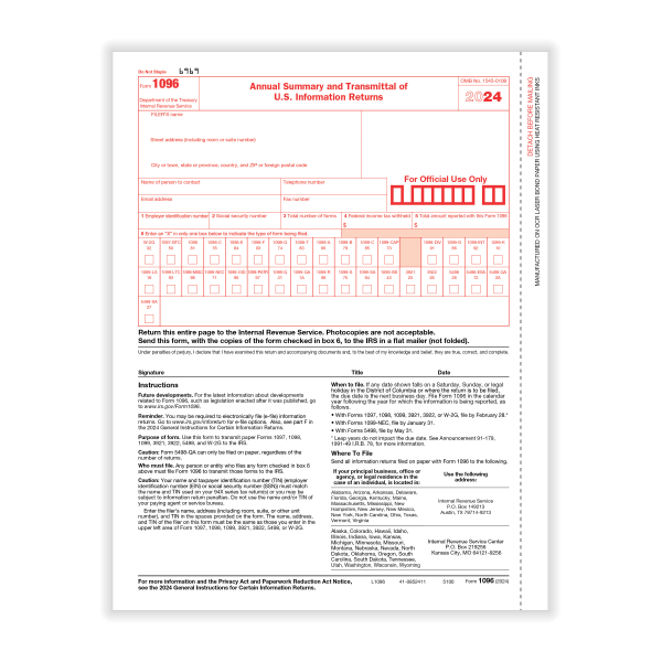 slide 3 of 4, Office Depot 1096 Laser Tax Forms, 1-Part, 8-1/2"" X 11"", Pack Of 10 Forms, 10 ct