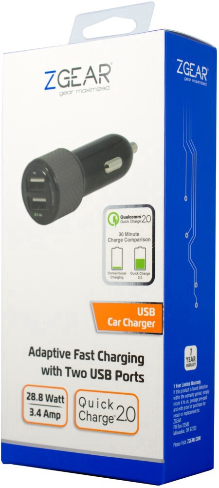 slide 2 of 2, Zgear Fast-Charging Car Charger With 2 Usb Ports, 1 ct