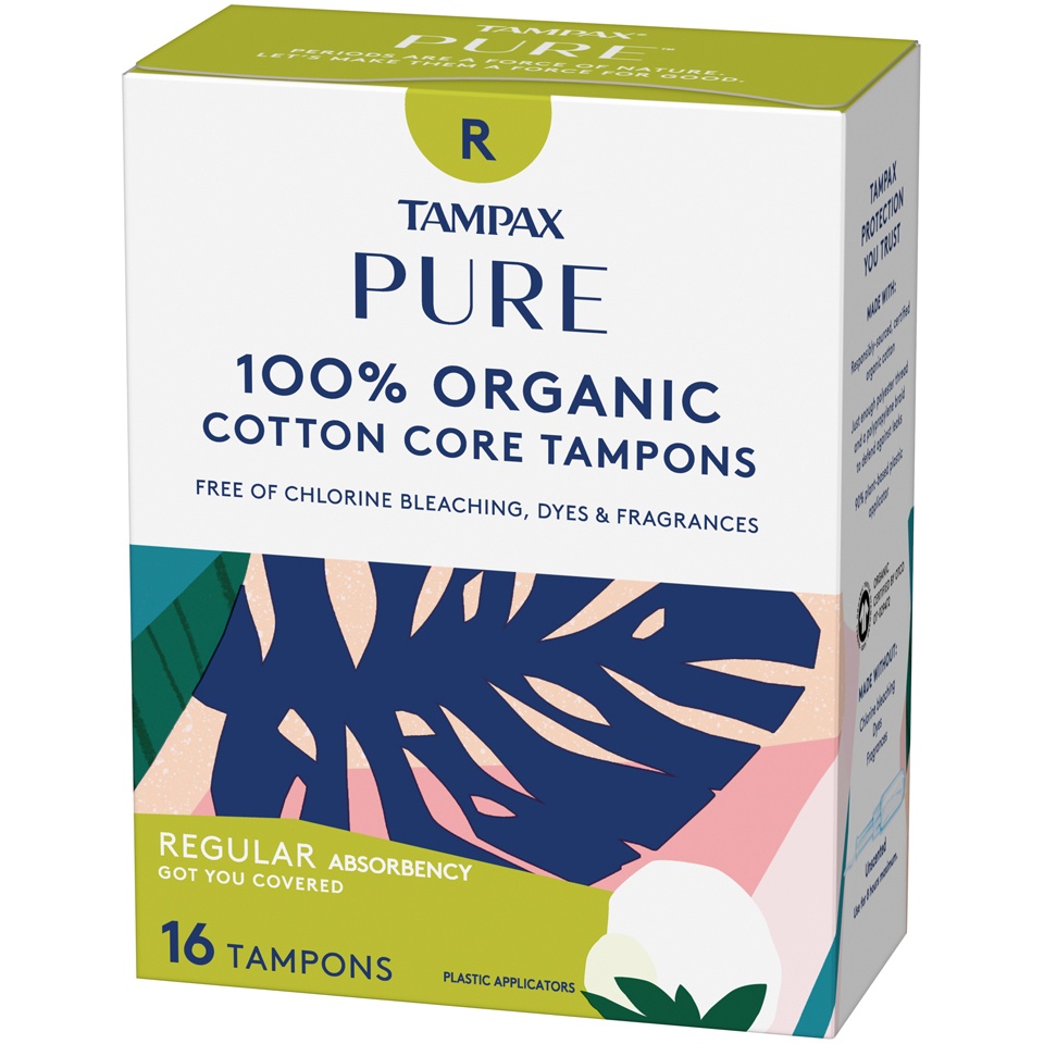 slide 3 of 3, Tampax Pure 100 Organic Cotton Core Tampons Regular Absorbency Unscented, 16 ct