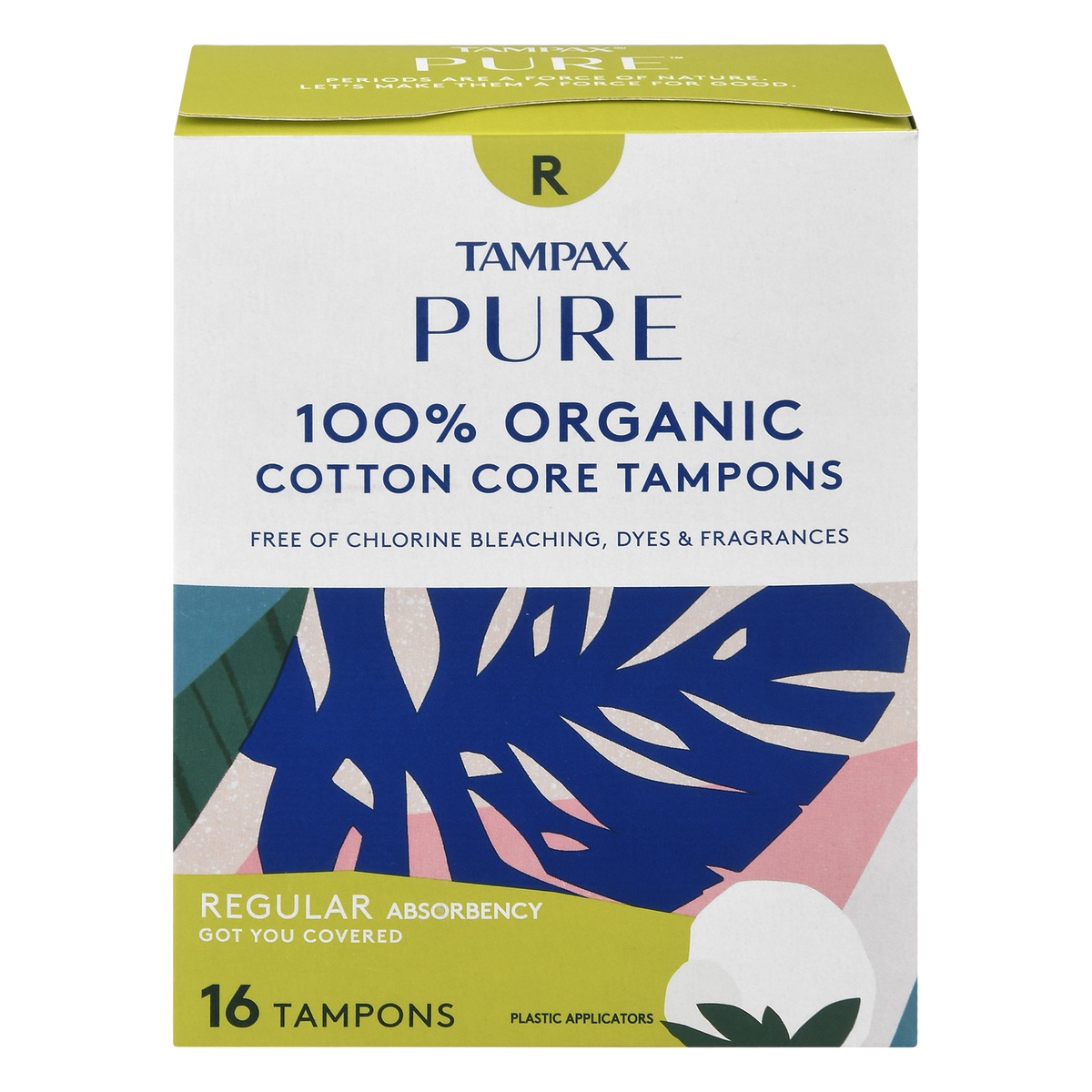 slide 1 of 1, Tampax Pure 100% Organic Regular Absorbency Unscented Cotton Core Tampons 16 ea, 16 ct