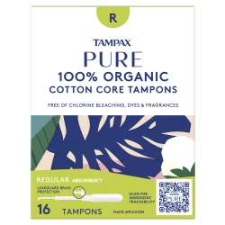 Tampax Pure 100 Organic Cotton Core Tampons Regular Absorbency Unscented