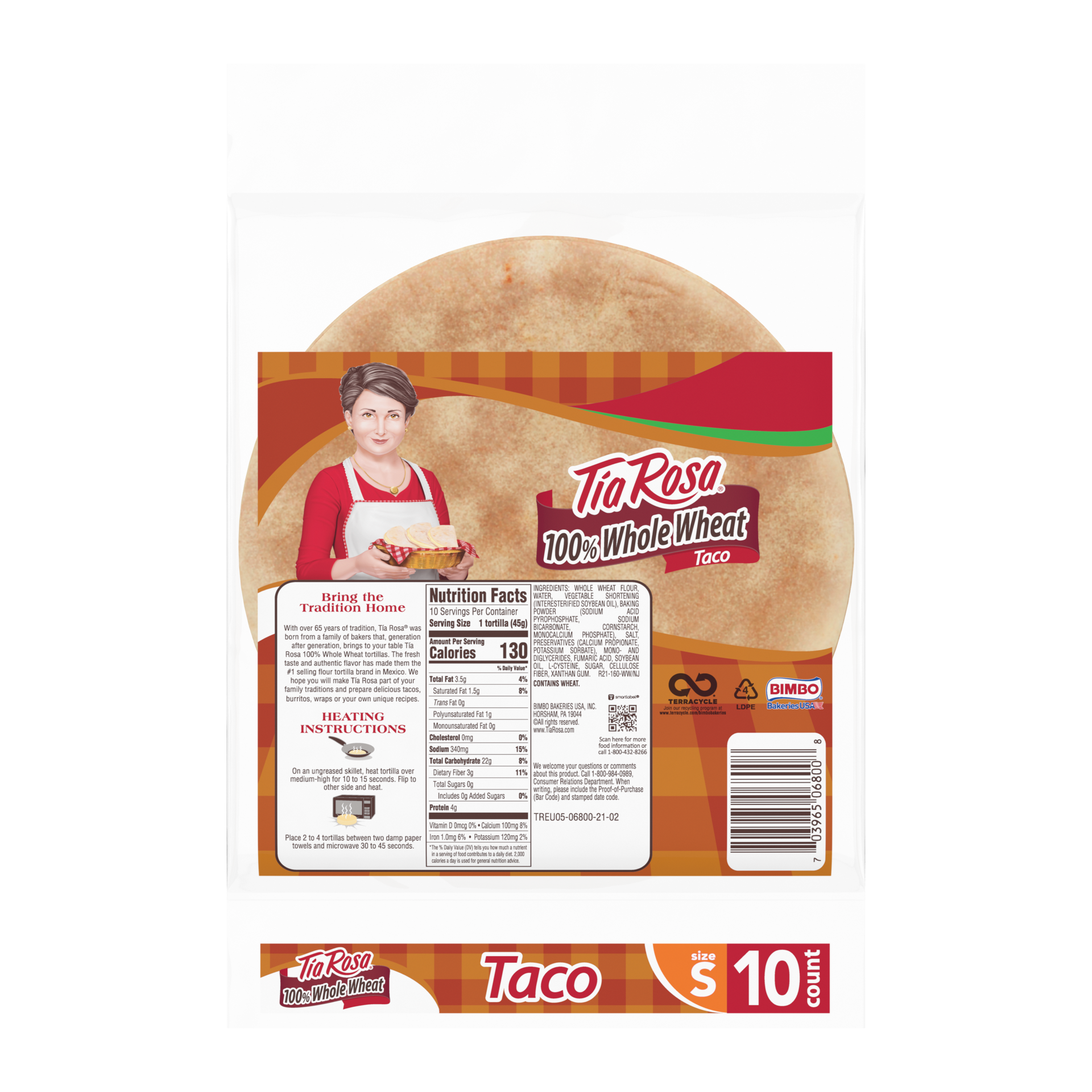 slide 3 of 5, Tia Rosa 100% Whole Wheat Tortillas 10Ct, 16 oz