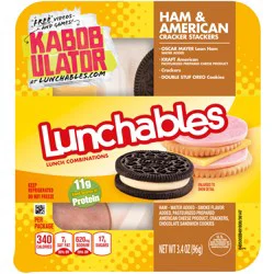 Lunchables Ham & American Cracker Stackers with Chocolate Creme Cookies, 3.4 oz Tray