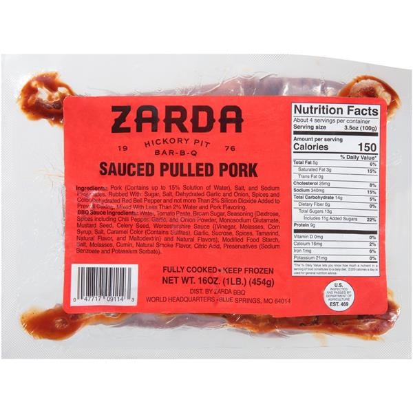 slide 1 of 1, Zarda Hickory Pit Bar-B-Q Sauced Pulled Pork, 16 oz