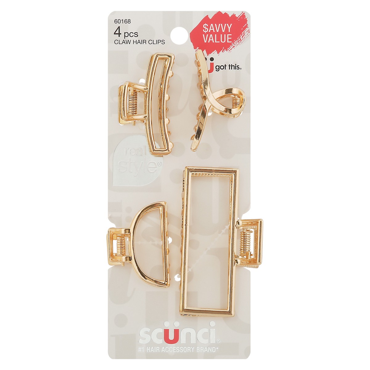 slide 1 of 3, scünci Real Style Claw Hair Clips 4 ea, 4 ct