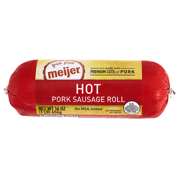 slide 1 of 1, Meijer Hot Pork Sausage Roll, 16 oz