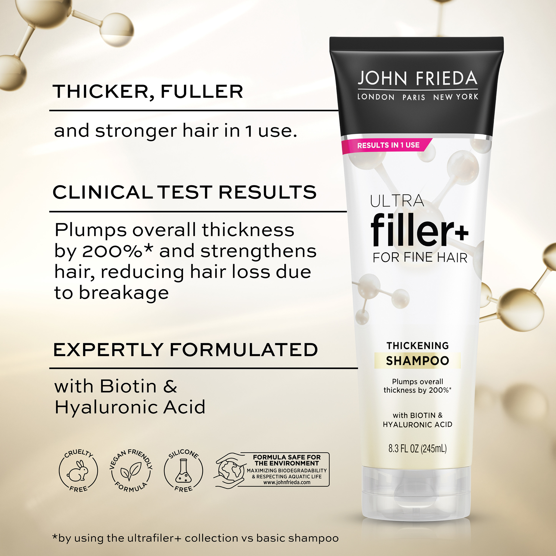 slide 4 of 5, John Frieda ULTRAfiller+ Thickening Shampoo for Fine Hair, Volumizing Shampoo, Biotin and Hyaluronic Acid Hair Thickening Shampoo, 8.3 Oz, 8.30 fl oz