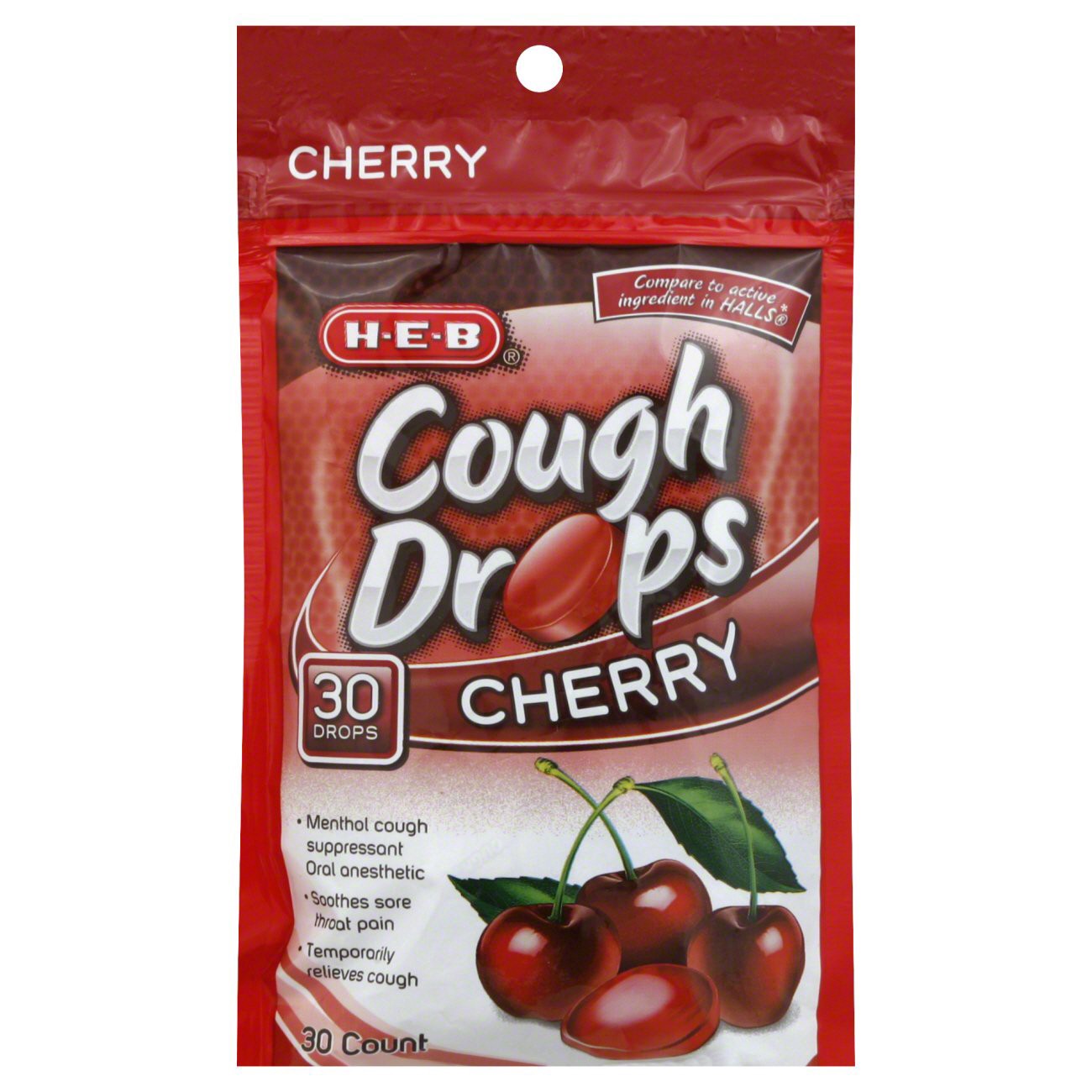 slide 1 of 1, H-E-B Cherry Cough Drops, 30 ct