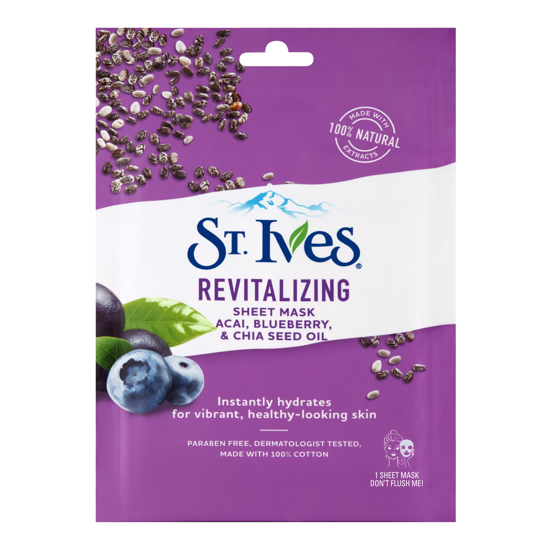 slide 1 of 1, St. Ives Revitalizing Acai Sheet Mask, 1 ct