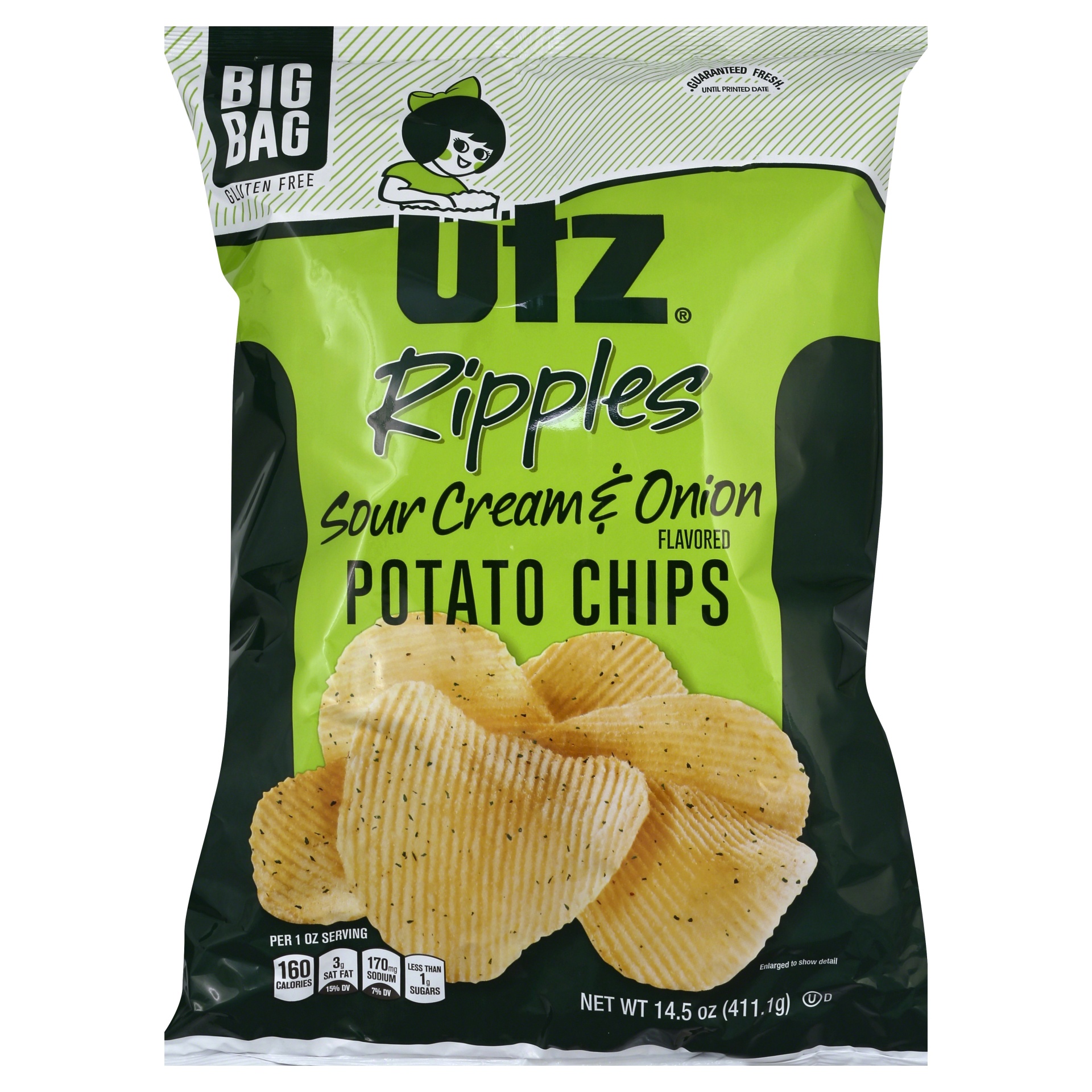 slide 1 of 1, Utz Big Bag Sour Cream and Onion Ripple Cut Potato Chips, 16 oz