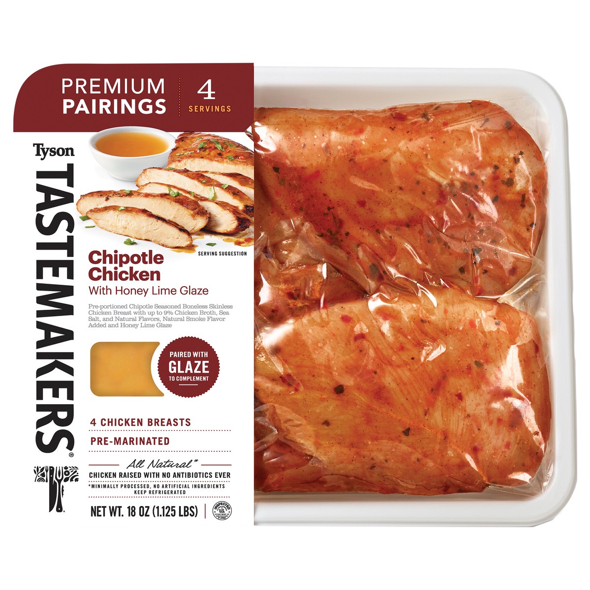 slide 5 of 7, TASTE MAKERS Tyson Tastemakers Premium Pairings Chipotle Chicken with Honey Lime Glaze, 18 oz., Serves 4, 510.29 g