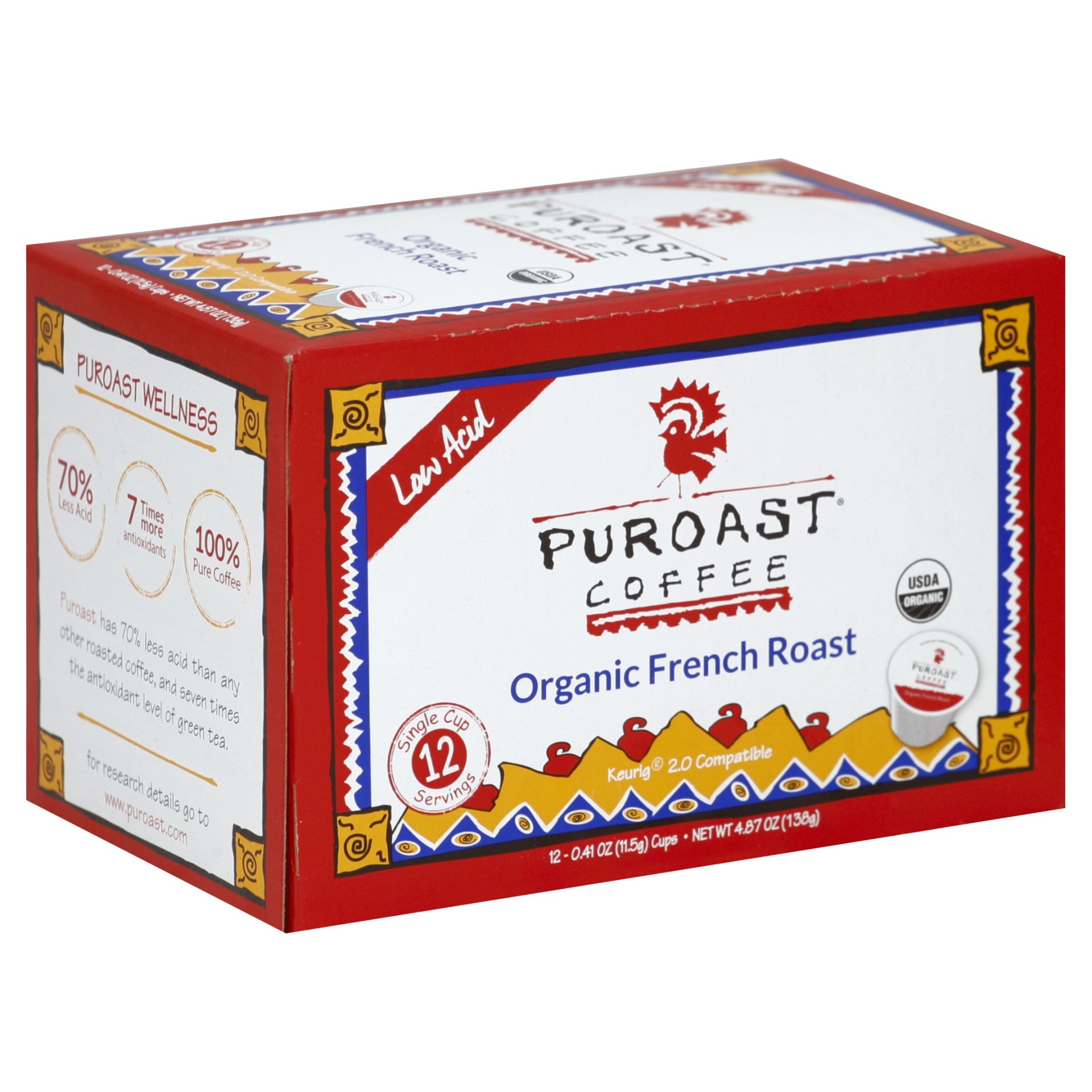 slide 1 of 1, Puroast Coffee Organic French Roast Single Cup Pods, 12 ct; 0.41 oz