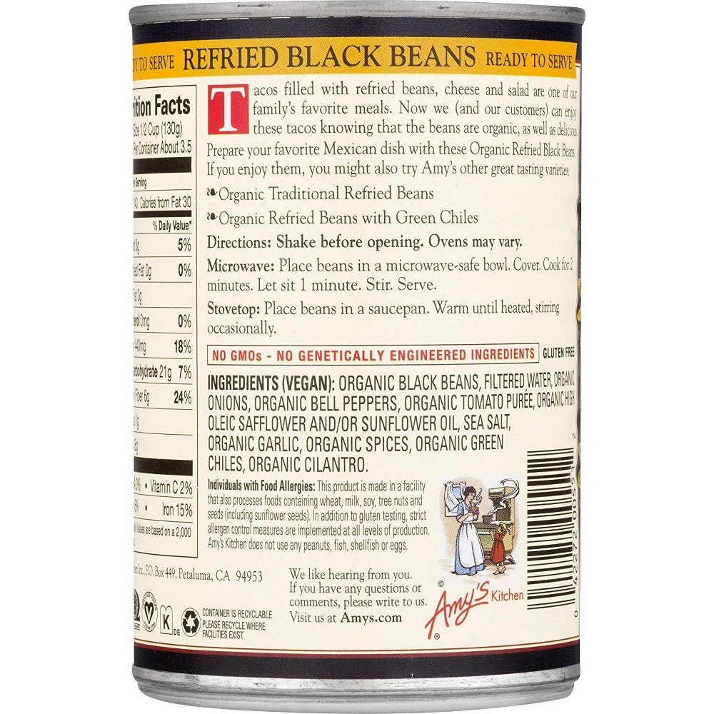 Amy's Traditional Vegetarian Refried Black Beans 15.4 oz Shipt