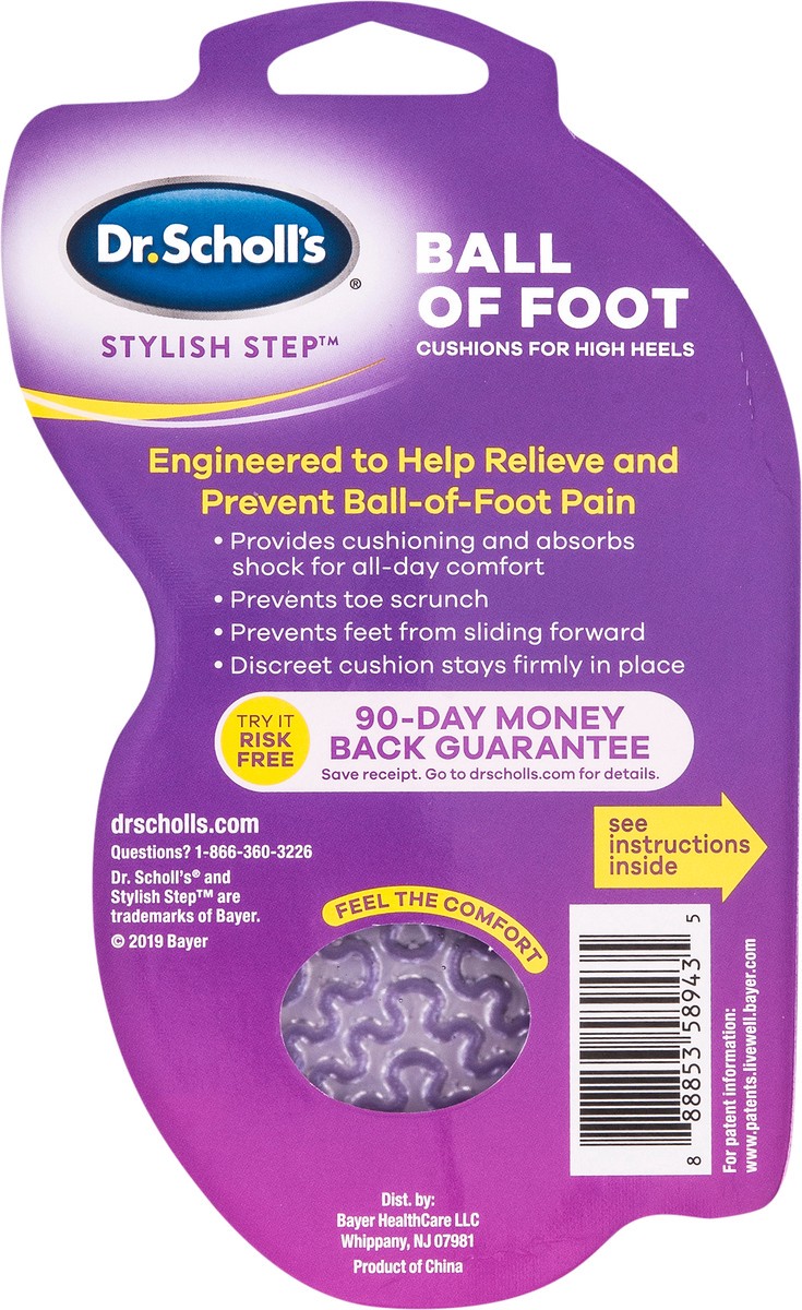 slide 6 of 6, Dr. Scholl's Love Your HEELS & WEDGES Ball of Foot Cushions, All-day Comfort for High Heels, Relieve & Prevent Shoe Discomfort, No Sliding Stopper Pads, 1 pair, 1 ct